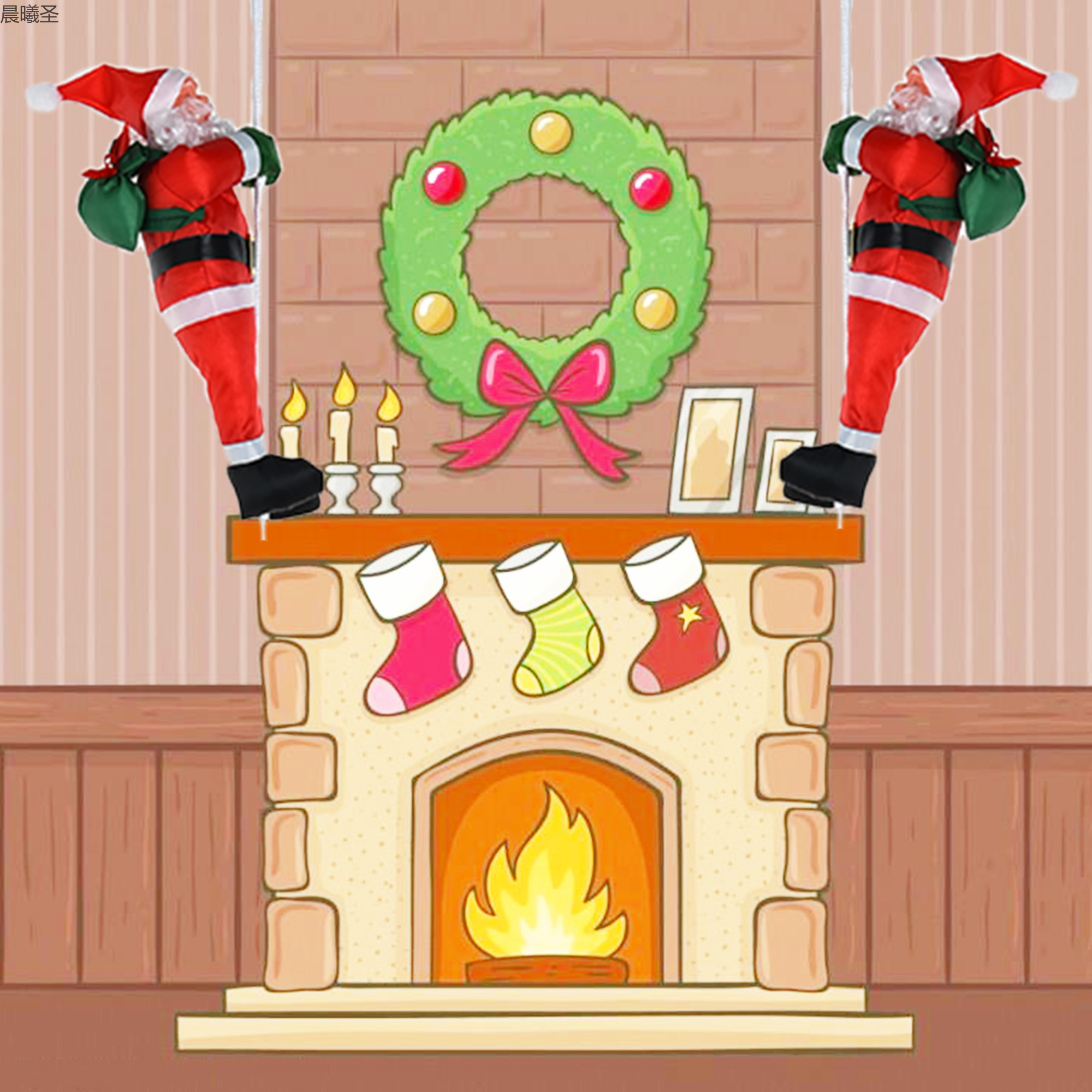 Christmas scene decoration, climbing rope, Santa Claus, Christmas pendant, Santa Claus decoration, wholesale climbing rope, Santa Claus, 25cm two-person rope Specification image