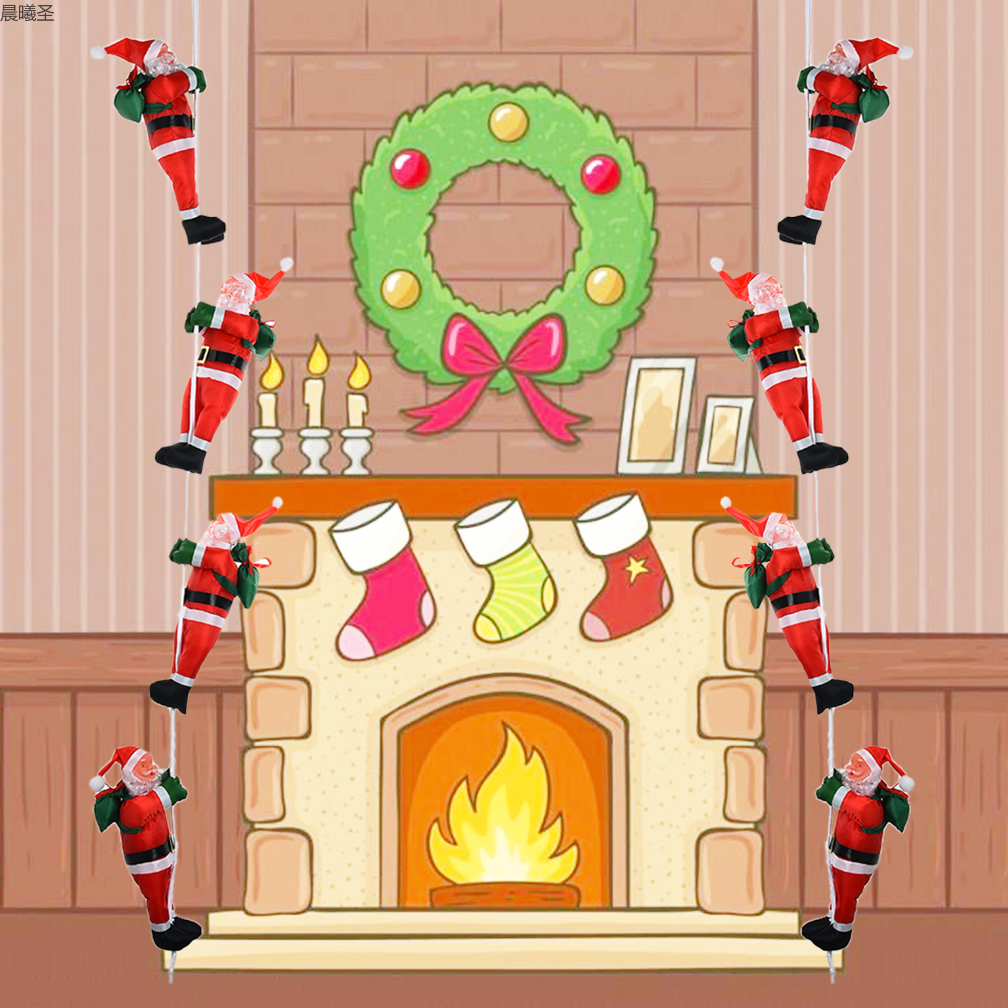 Christmas scene decoration, climbing rope, Santa Claus, Christmas pendant, Santa Claus decoration, wholesale climbing rope, Santa Claus, 25cm two-person rope Application Scenario