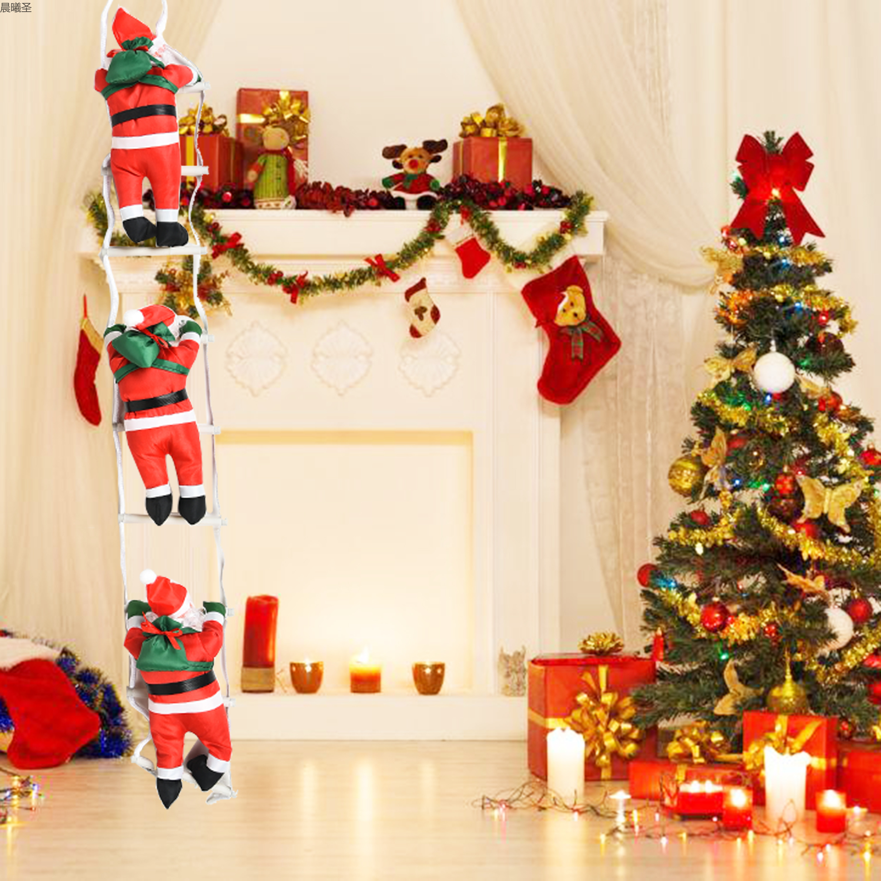 25cm three-person ladder bestseller, 25cm climbing ladder, climbing rope, Santa Claus doll, Christmas pendant, holiday decoration, Santa Claus