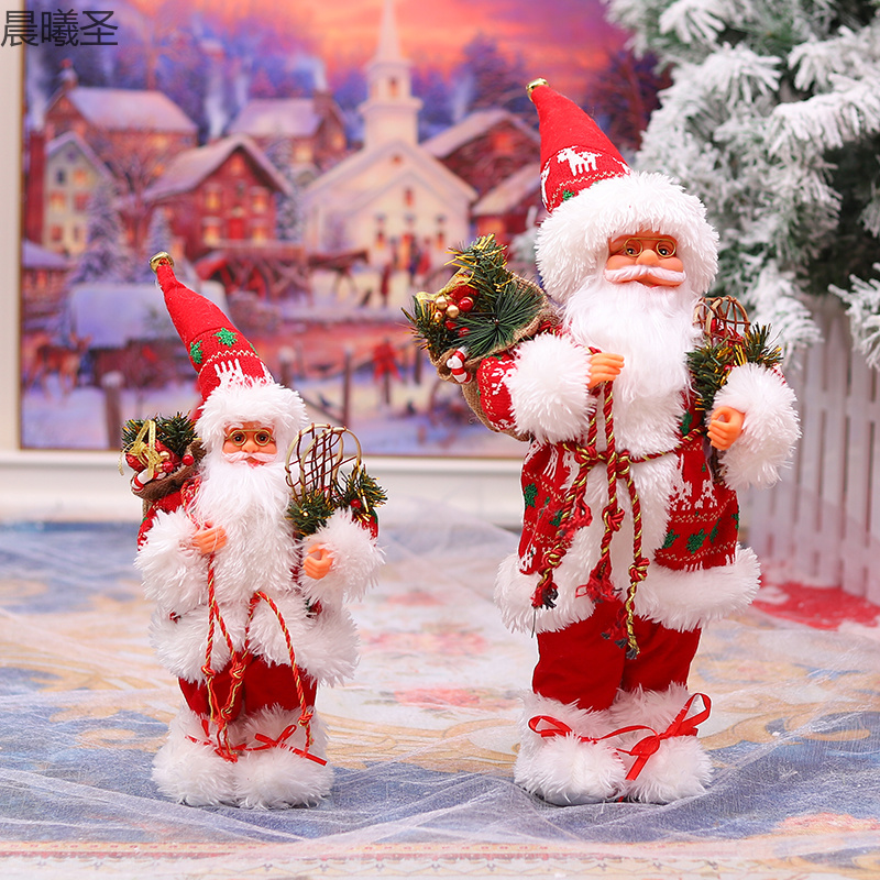 圣诞节装饰圣诞老人毛绒豪华公仔红白麋鹿衣网球拍圣诞老人节日装饰品家居摆件45cm圣诞老人