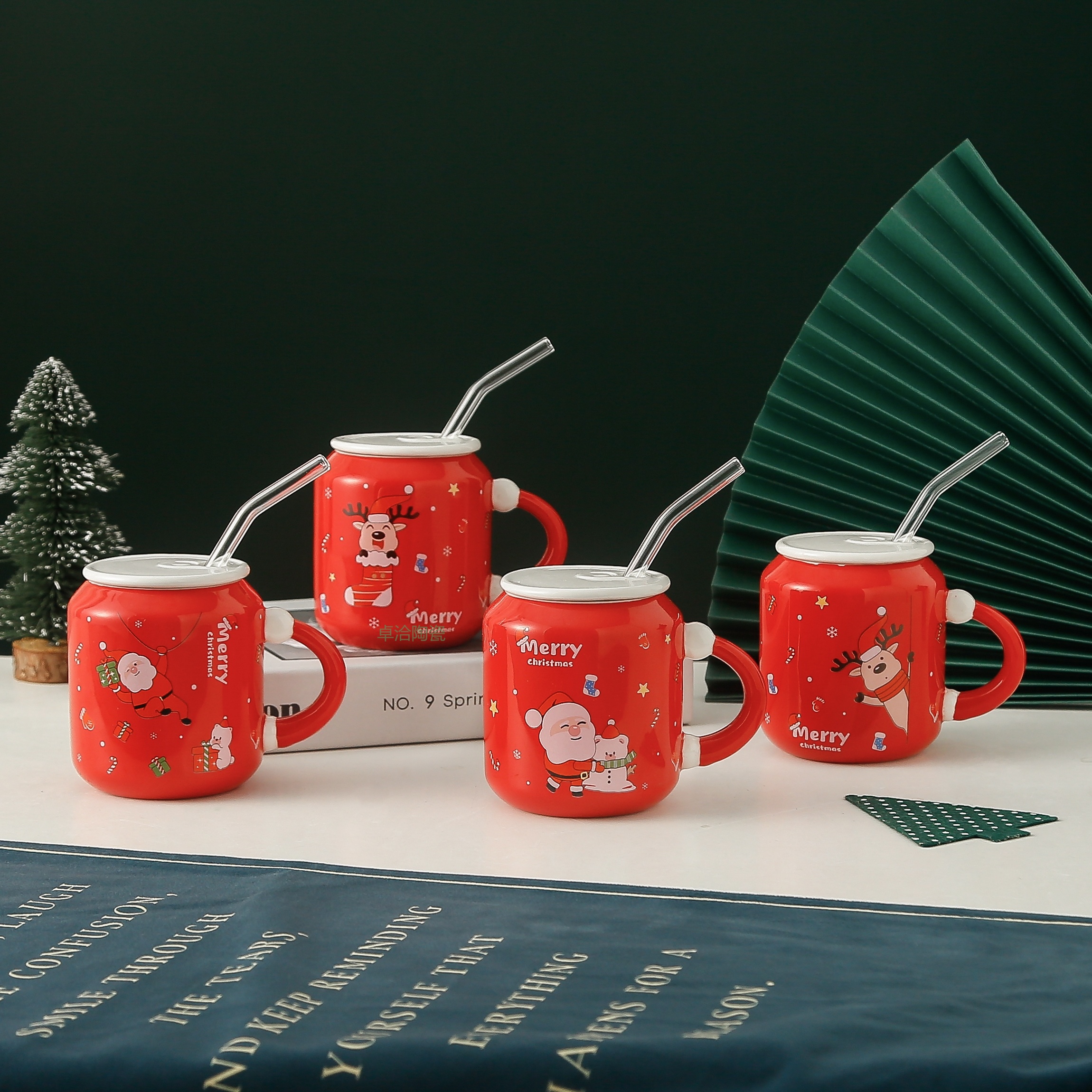 圣诞杯子带盖马克杯女生陶瓷水杯家用带吸管咖啡杯圣诞节礼品杯卓洽0136详情1