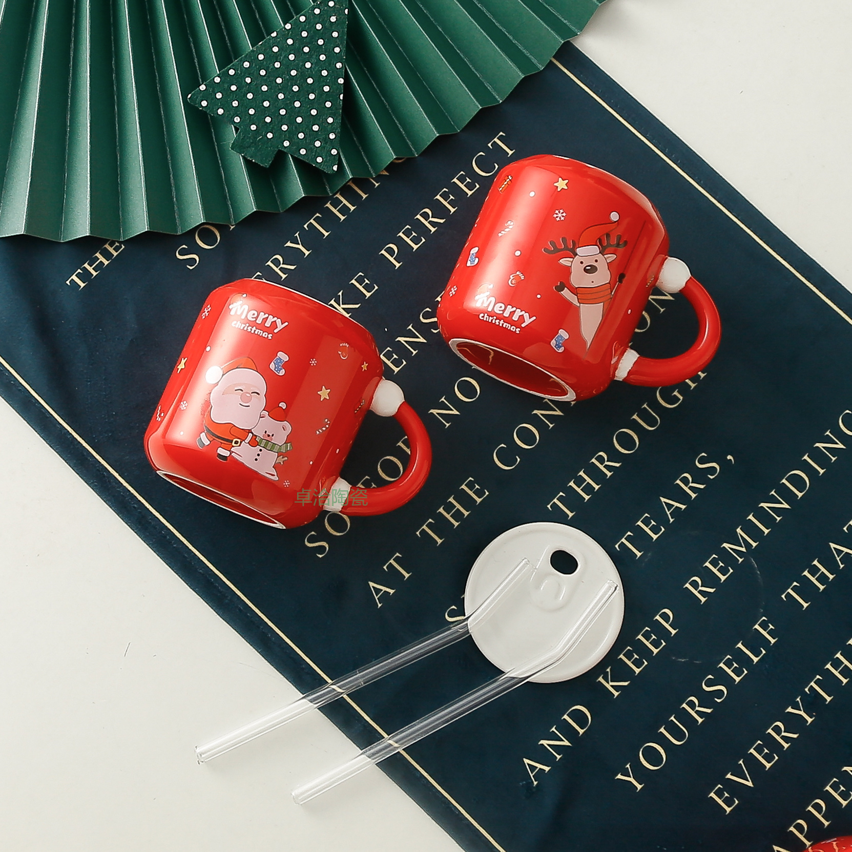 圣诞杯子带盖马克杯女生陶瓷水杯家用带吸管咖啡杯圣诞节礼品杯卓洽0136详情4