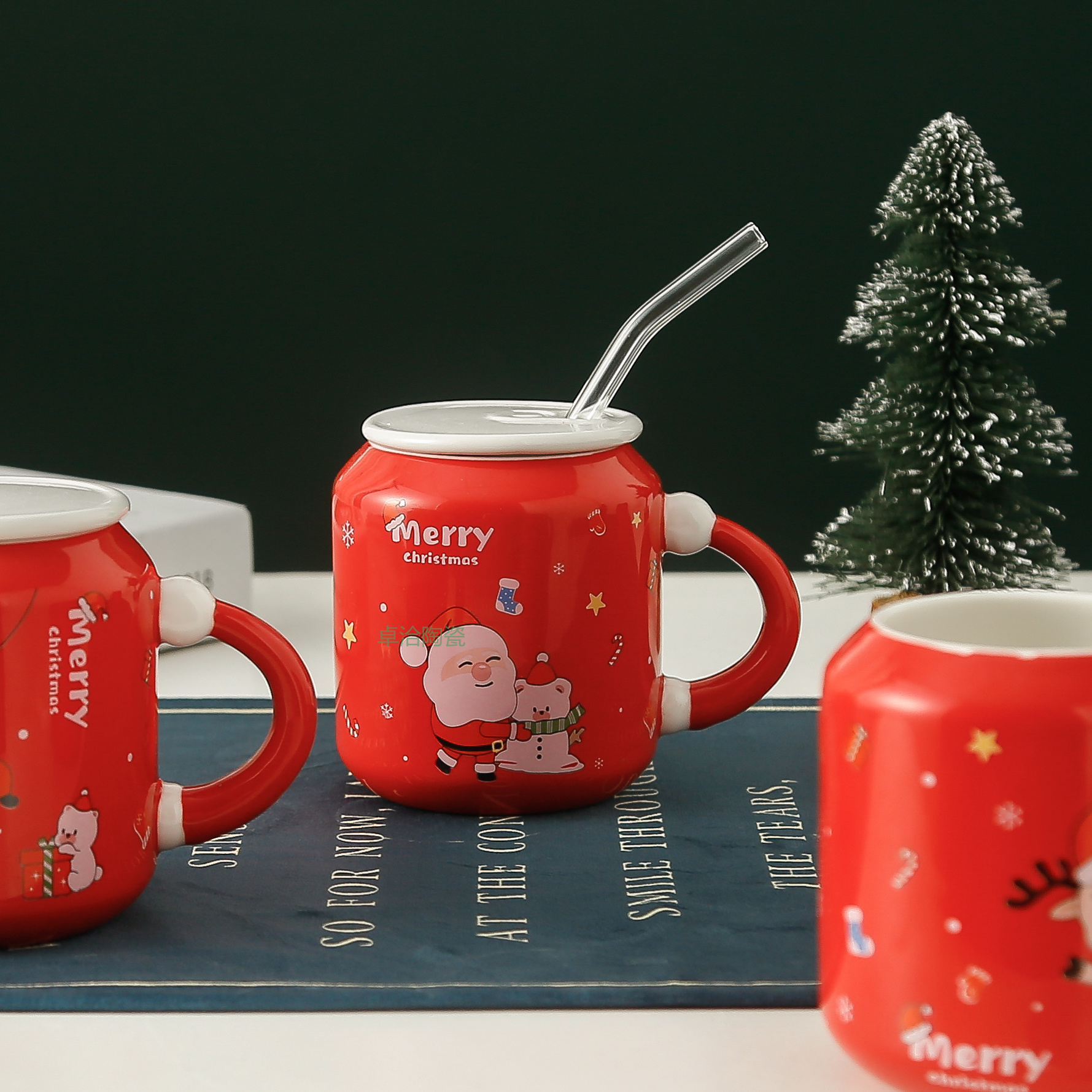 圣诞杯子带盖马克杯女生陶瓷水杯家用带吸管咖啡杯圣诞节礼品杯卓洽0136详情5