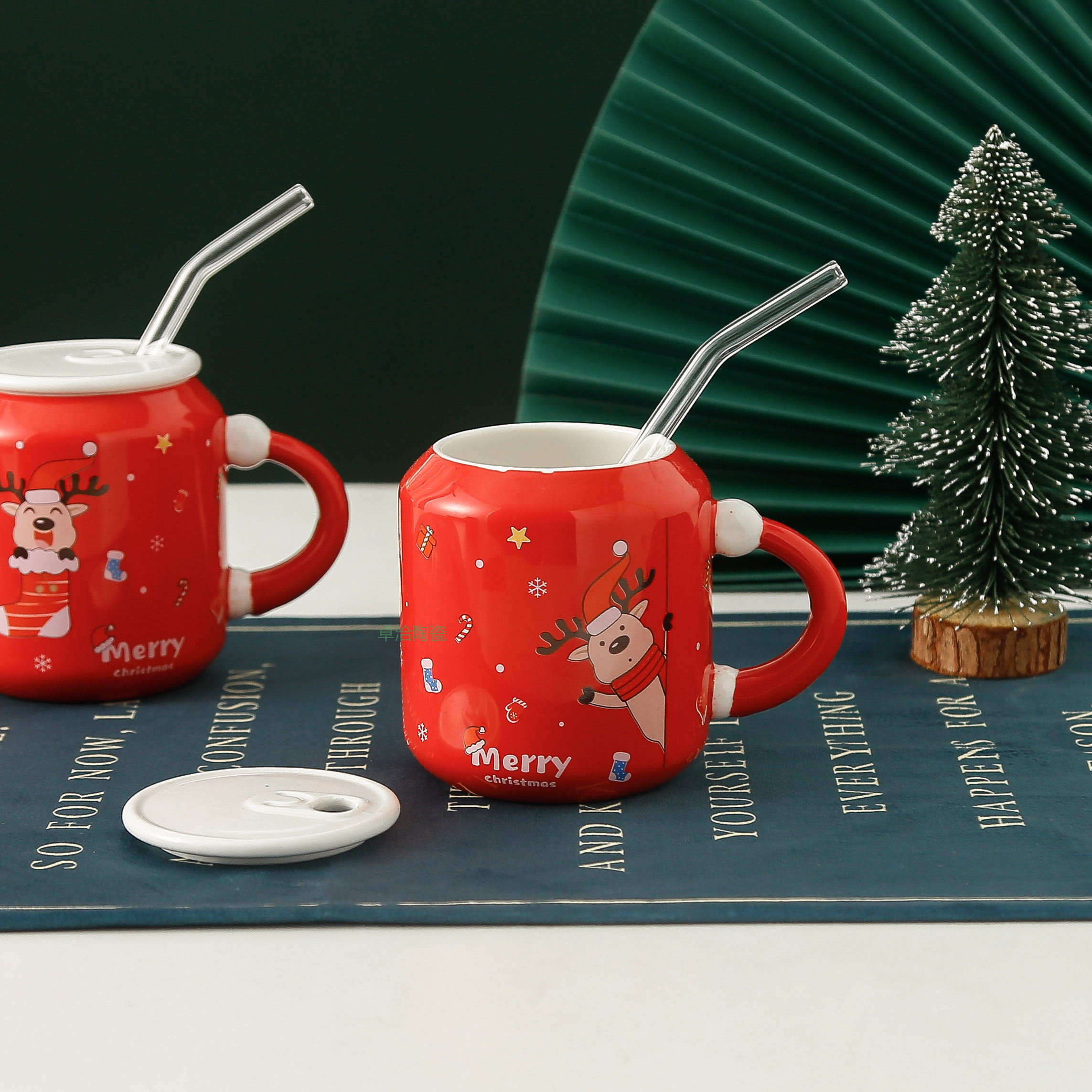 圣诞杯子带盖马克杯女生陶瓷水杯家用带吸管咖啡杯圣诞节礼品杯卓洽0136详情2