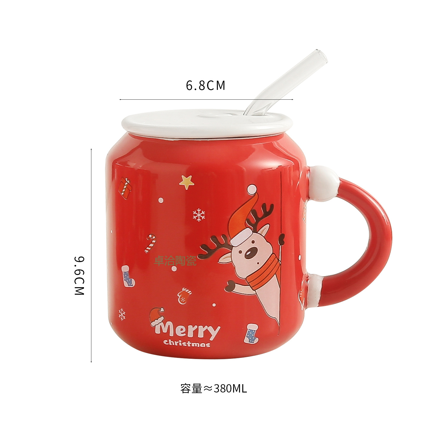 圣诞杯子带盖马克杯女生陶瓷水杯家用带吸管咖啡杯圣诞节礼品杯卓洽0136详情7