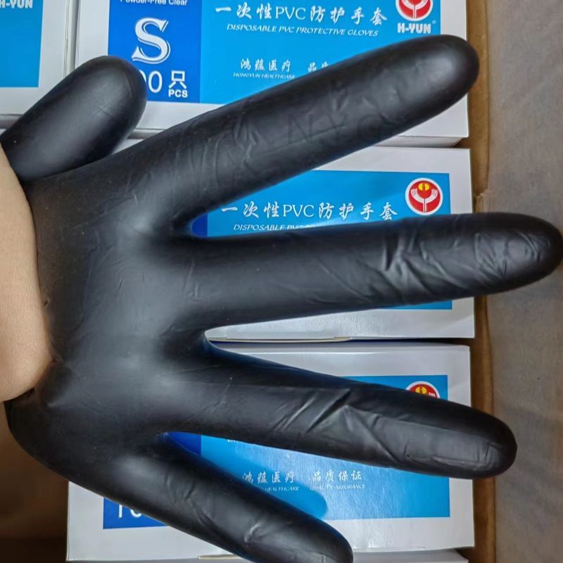  H-YUN鸿蕴100只装黑色PVC一次性手套加厚可触屏卫生手套正品详情图4