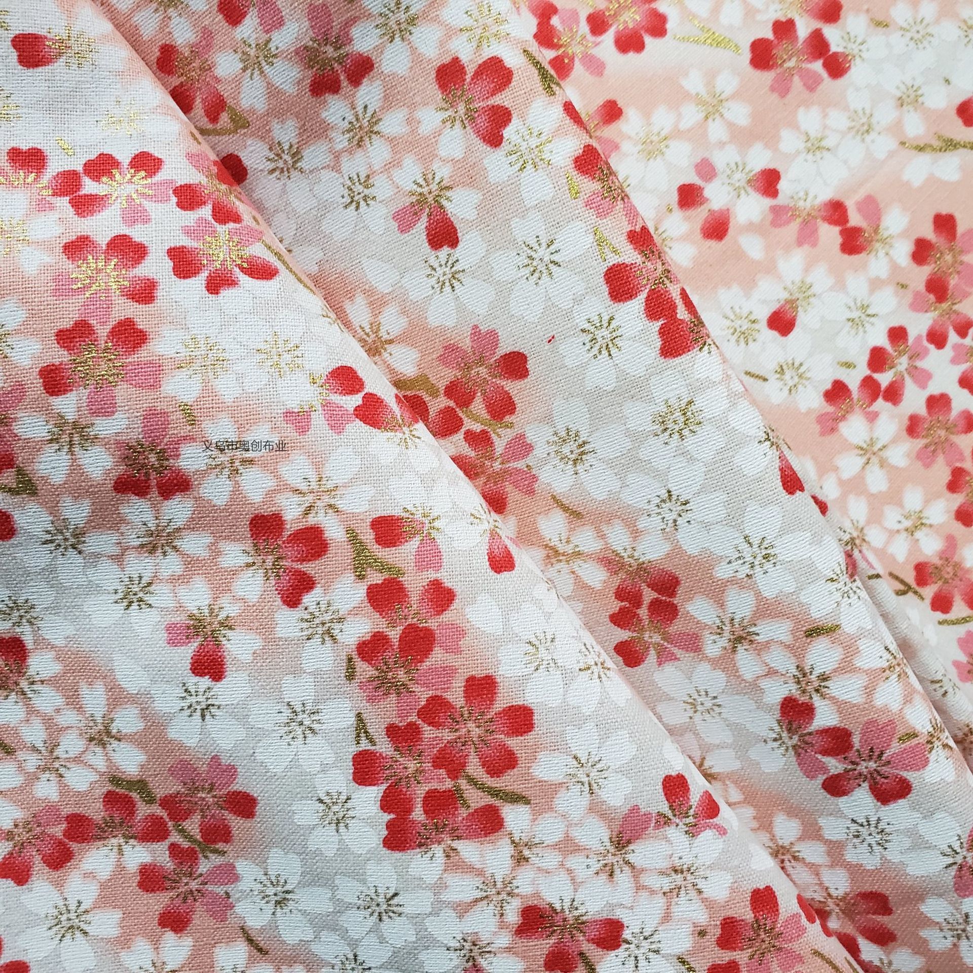 Japanese-style simple cherry blossom floral DIY fabric, all-cotton gilded printed clothing, bags, home textiles, gold powder fabric, Japanese-style bag and clothing fabric, handcrafted patchwork fabric art pic 3