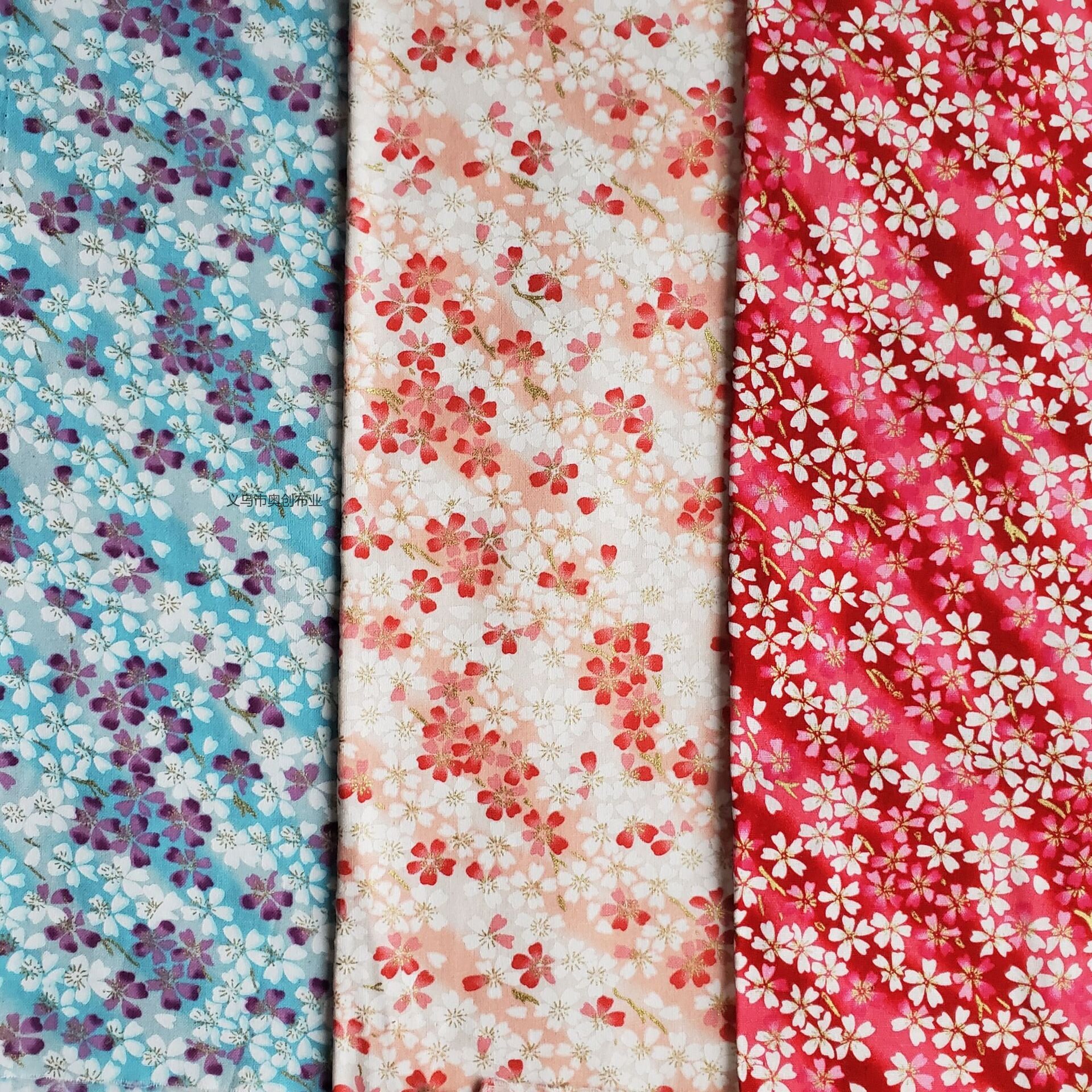 Japanese-style simple cherry blossom floral DIY fabric, all-cotton gilded printed clothing, bags, home textiles, gold powder fabric, Japanese-style bag and clothing fabric, handcrafted patchwork fabric art pic 1
