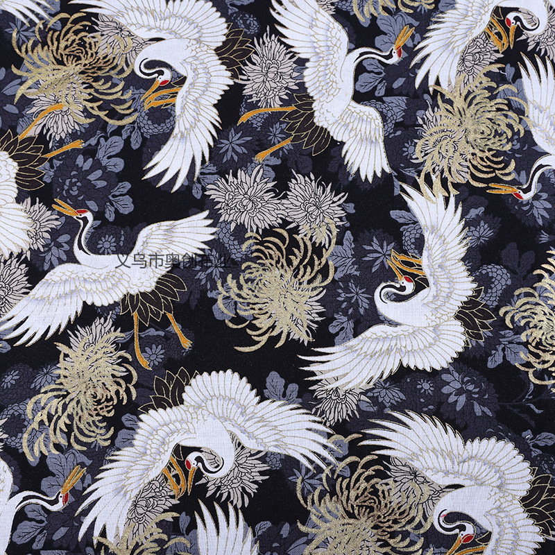 Crane printed clothing fabric, all-cotton gilded printed dress, ancient-style Hanfu DIY fabric, fabric art gold powder fabric, Chinese-style cheongsam clothing pic 5