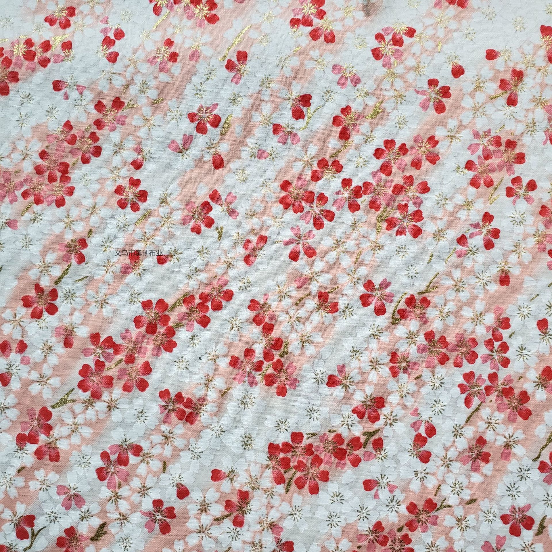 Japanese-style simple cherry blossom floral DIY fabric, all-cotton gilded printed clothing, bags, home textiles, gold powder fabric, Japanese-style bag and clothing fabric, handcrafted patchwork fabric art pic 2