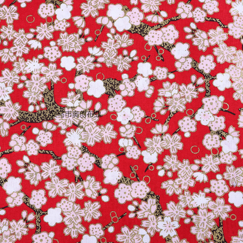 日系和风简约樱花碎花面料全棉烫金印花服装家纺DIY手工金粉布日式包包服饰手工拼布布艺布料详情7