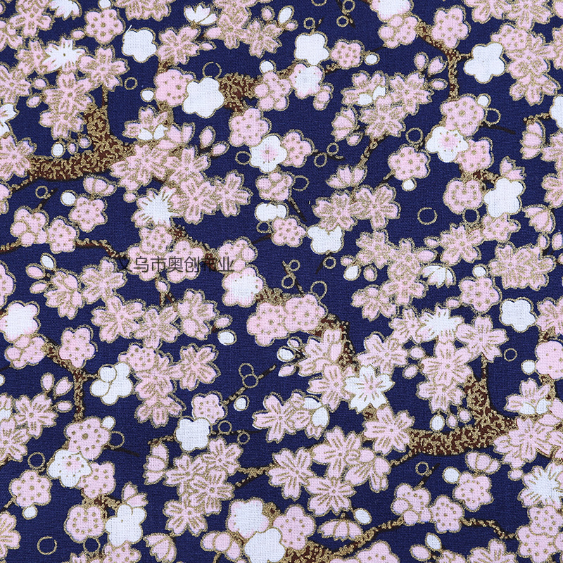 日系和风简约樱花碎花面料全棉烫金印花服装家纺DIY手工金粉布日式包包服饰手工拼布布艺布料详情6