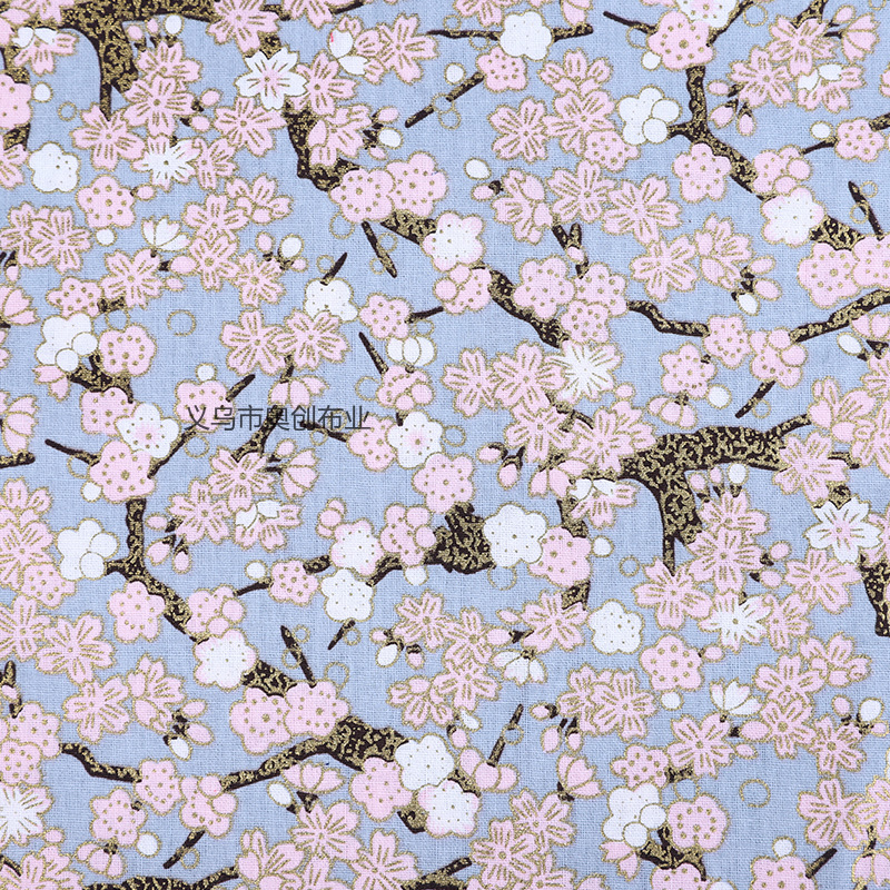 日系和风简约樱花碎花面料全棉烫金印花服装家纺DIY手工金粉布日式包包服饰手工拼布布艺布料详情5