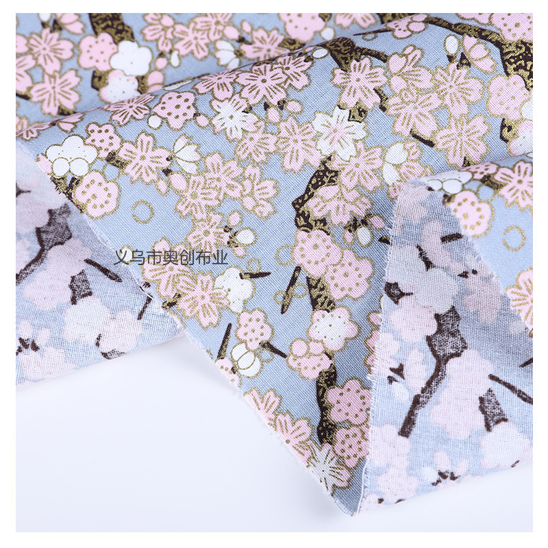 日系和风简约樱花碎花面料全棉烫金印花服装家纺DIY手工金粉布日式包包服饰手工拼布布艺布料详情4