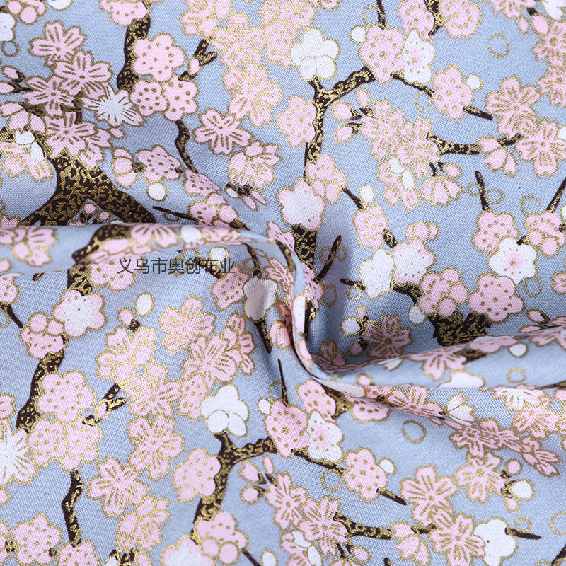 日系和风简约樱花碎花面料全棉烫金印花服装家纺DIY手工金粉布日式包包服饰手工拼布布艺布料详情3