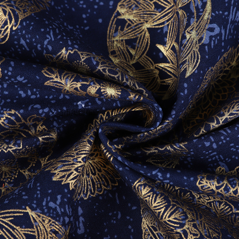 All-cotton, gold-embossed, flower-printed, handcrafted patchwork fabric for clothing, home textiles, tablecloths, DIY craft fabric, gold-powder fabric bags, fabric art pic 3