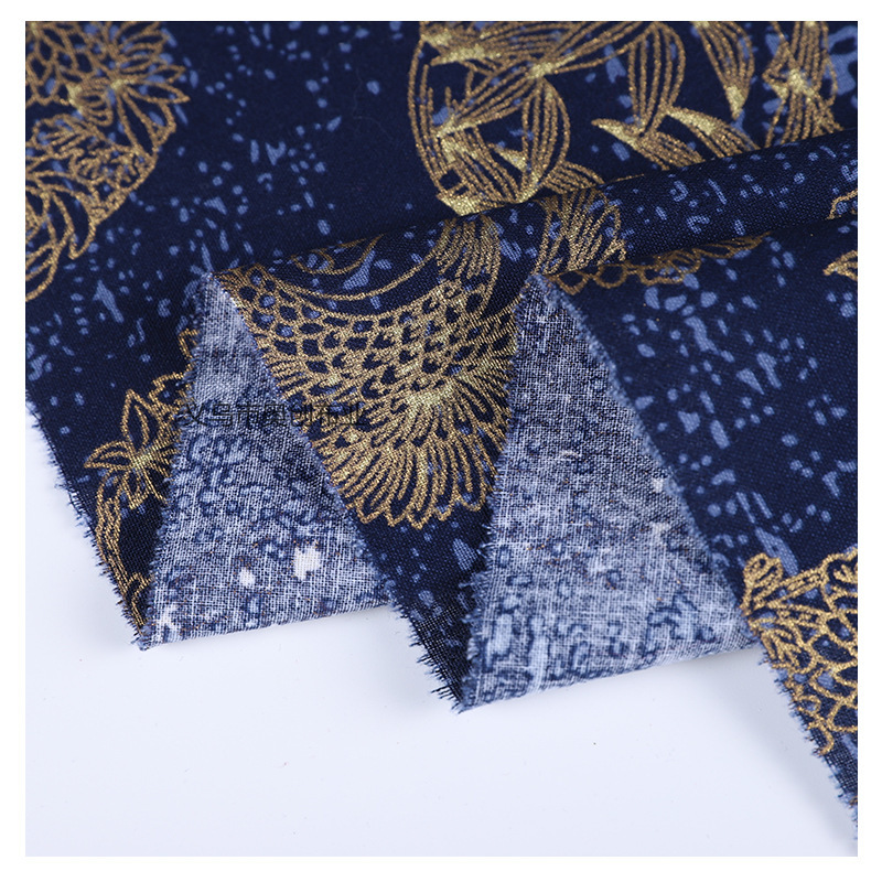 All-cotton, gold-embossed, flower-printed, handcrafted patchwork fabric for clothing, home textiles, tablecloths, DIY craft fabric, gold-powder fabric bags, fabric art pic 4