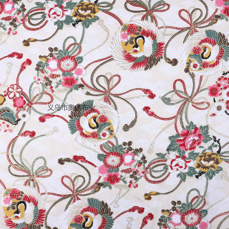 Chinese-style red-crowned crane retro printed fabric, all-cotton gilding printed clothing, DIY handcrafted patchwork decorative fabric, gold powder fabric, ancient-style Chinese trend Hanfu pic 7