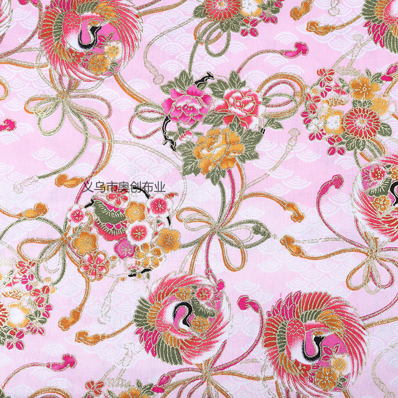 Chinese-style red-crowned crane retro printed fabric, all-cotton gilding printed clothing, DIY handcrafted patchwork decorative fabric, gold powder fabric, ancient-style Chinese trend Hanfu pic 6