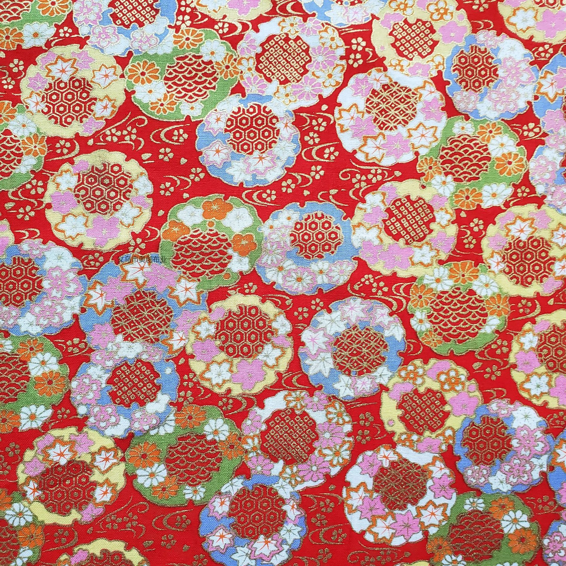 Japanese-style, simple and elegant flower clusters, all-cotton gold-embossed printed Japanese-style clothing, bags, home textiles, DIY gold powder fabric bags, clothing fabric, flower fabric pic 1