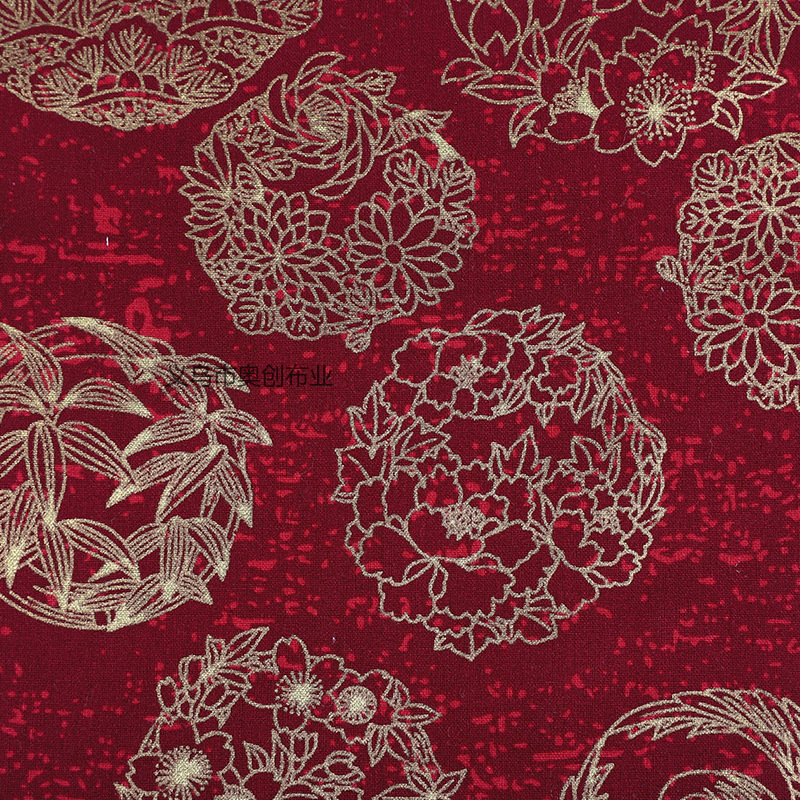 All-cotton, gold-embossed, flower-printed, handcrafted patchwork fabric for clothing, home textiles, tablecloths, DIY craft fabric, gold-powder fabric bags, fabric art pic 6