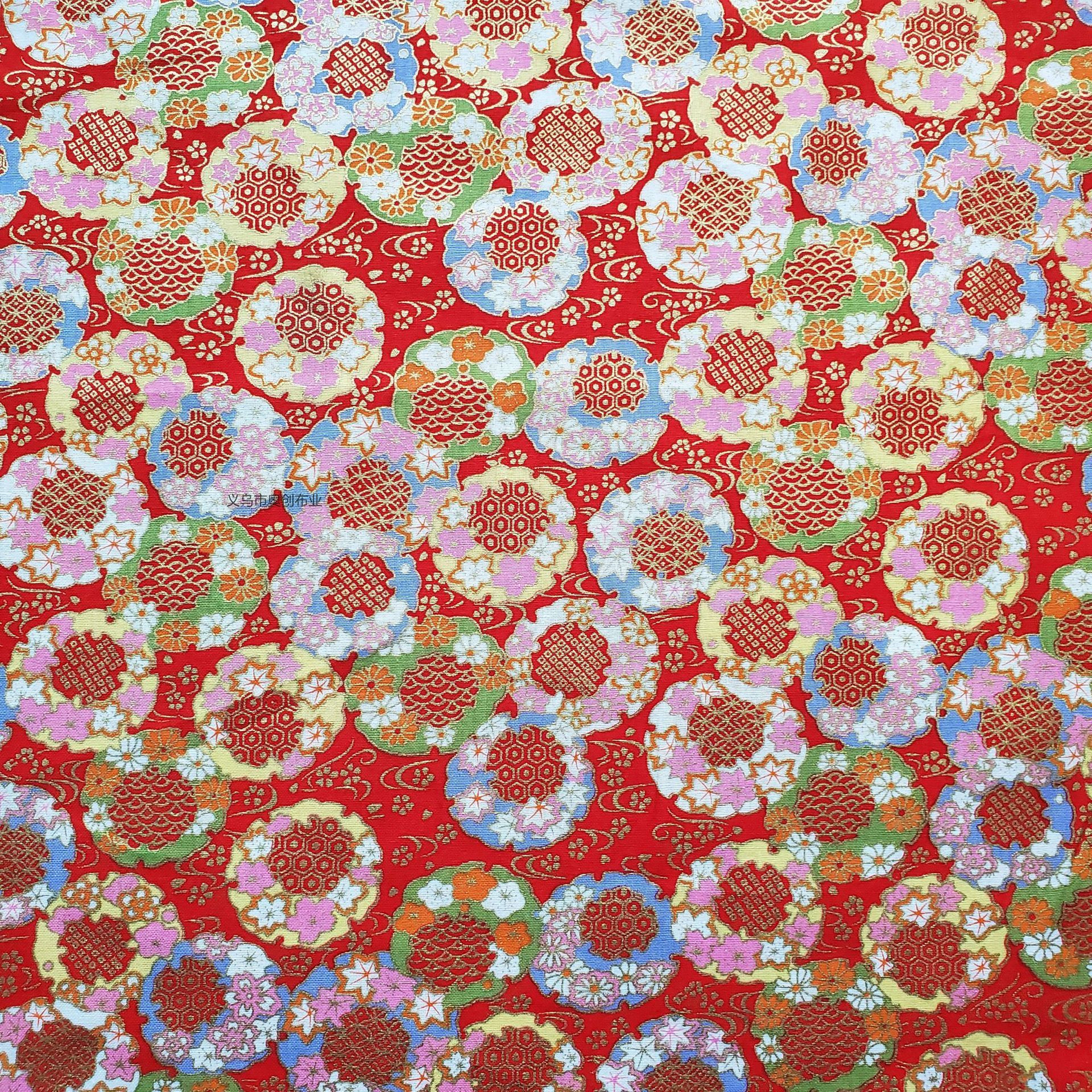 Japanese-style, simple and elegant flower clusters, all-cotton gold-embossed printed Japanese-style clothing, bags, home textiles, DIY gold powder fabric bags, clothing fabric, flower fabric pic 2