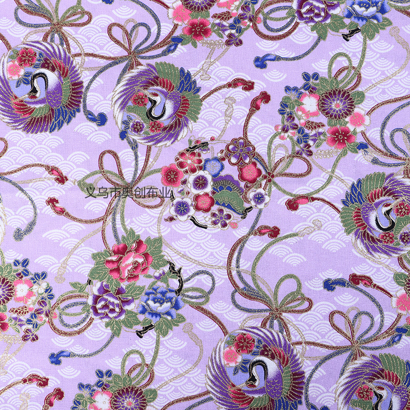 Chinese-style red-crowned crane retro printed fabric, all-cotton gilding printed clothing, DIY handcrafted patchwork decorative fabric, gold powder fabric, ancient-style Chinese trend Hanfu pic 5