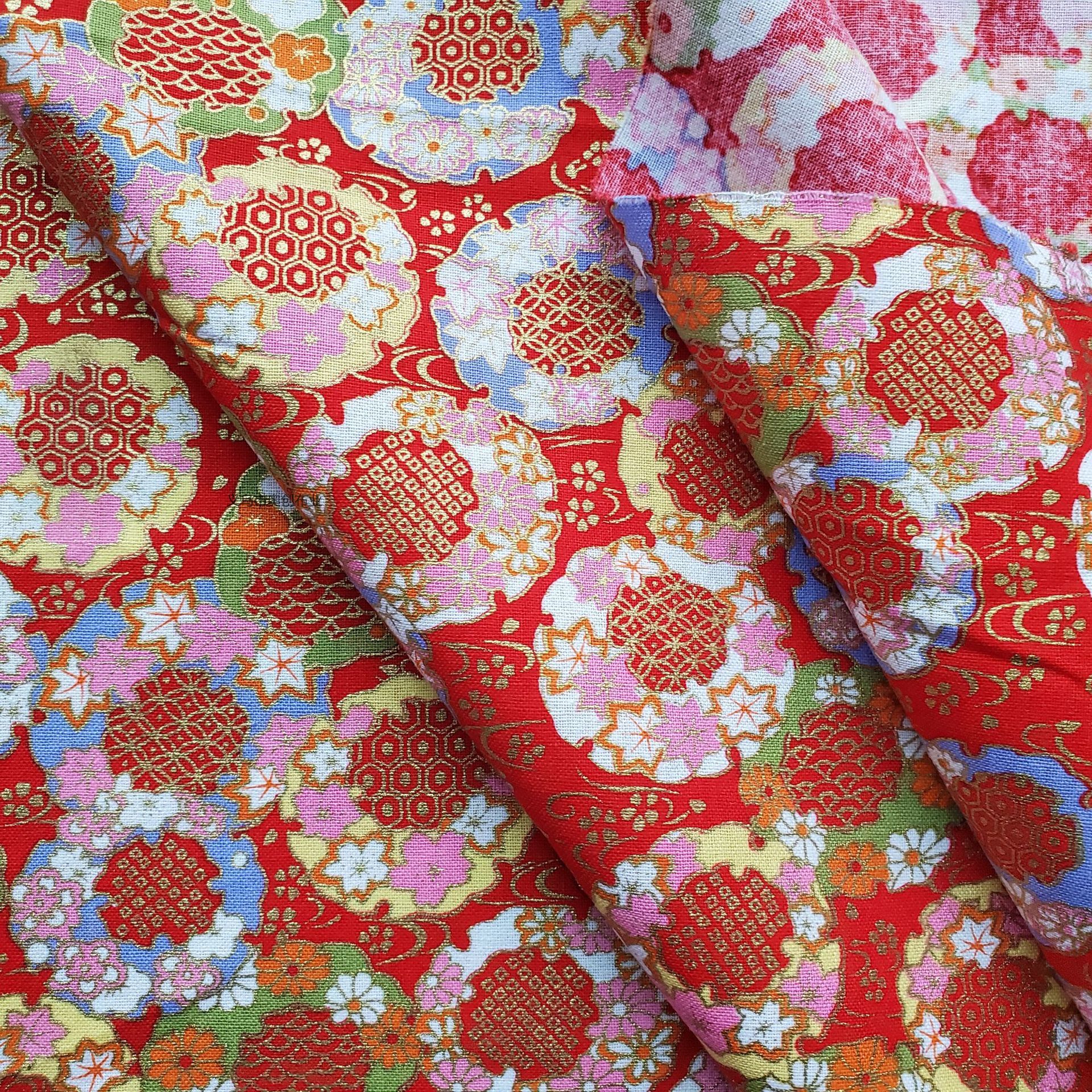 Japanese-style, simple and elegant flower clusters, all-cotton gold-embossed printed Japanese-style clothing, bags, home textiles, DIY gold powder fabric bags, clothing fabric, flower fabric pic 4