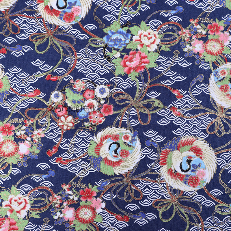 Chinese-style red-crowned crane retro printed fabric, all-cotton gilding printed clothing, DIY handcrafted patchwork decorative fabric, gold powder fabric, ancient-style Chinese trend Hanfu pic 8