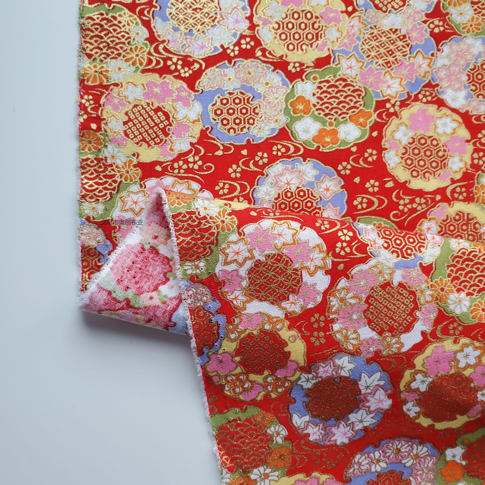 Japanese-style, simple and elegant flower clusters, all-cotton gold-embossed printed Japanese-style clothing, bags, home textiles, DIY gold powder fabric bags, clothing fabric, flower fabric pic 3