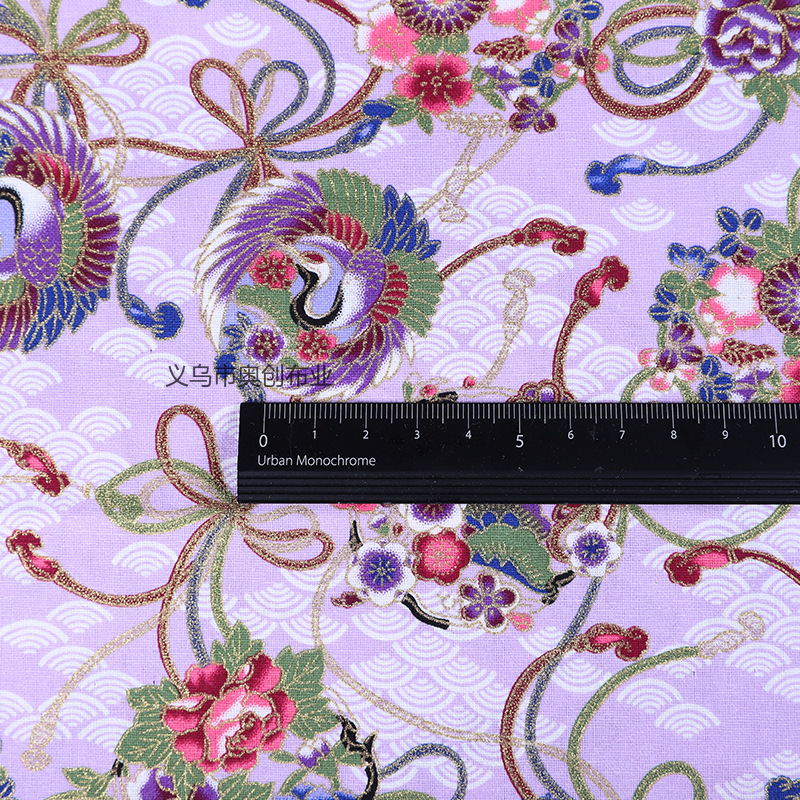 Chinese-style red-crowned crane retro printed fabric, all-cotton gilding printed clothing, DIY handcrafted patchwork decorative fabric, gold powder fabric, ancient-style Chinese trend Hanfu pic 4
