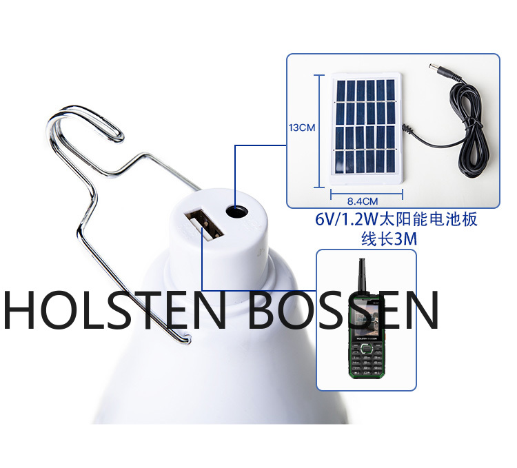 HB-6028 太阳能球泡灯家用应急LED灯USB输出充电灯户外野营灯详情4