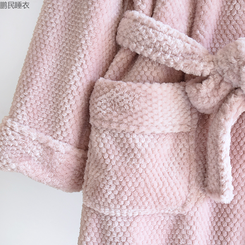 Factory Direct Sales Pineapple Check Pajamas Women Winter With Fleece Thickened Bathrobe 2023 New Spring And Autumn Flannel Thermal Robe Specification drawing