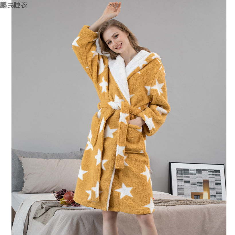 2023 New Can Wear Star Coral Velvet Pajamas For Men And Women Autumn And Winter Thick Couple Set Plus Flannel Bathrobe