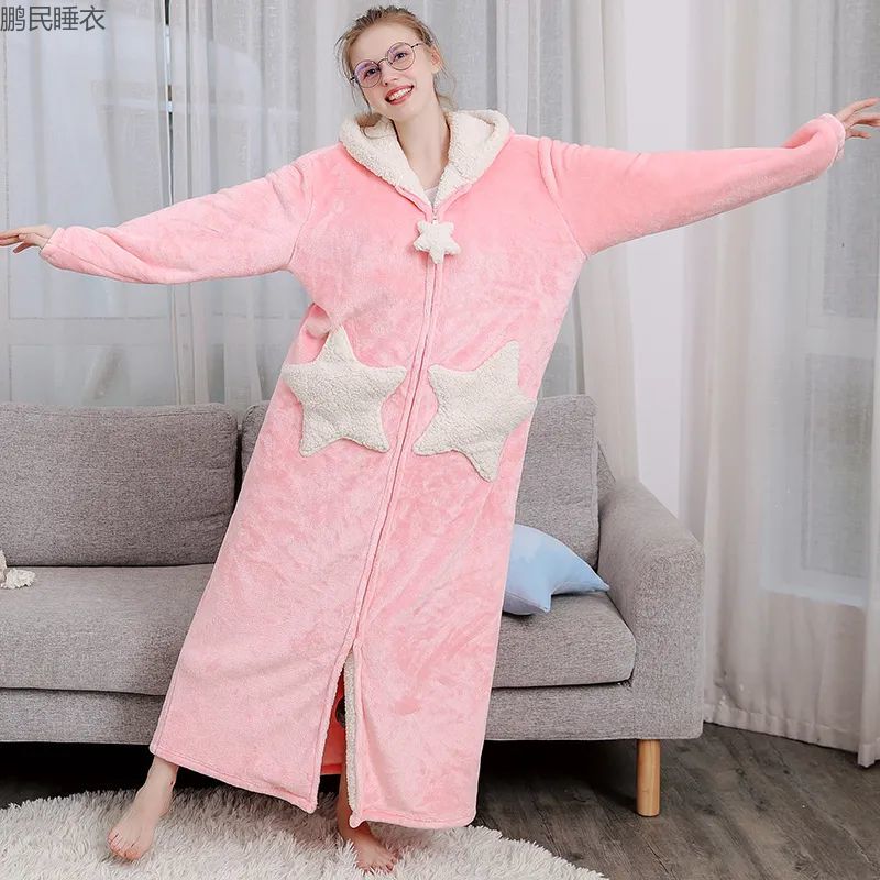 2023 New Bathrobe Thickened Star Couple Bathrobe Winter Thickened Flannel Bathrobe Lengthened Zipper Specification drawing