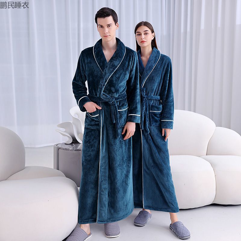 2023 New With Edge Bathrobe Thick Pajamas Couple Winter Thick Flannel Bathrobe Plus Long