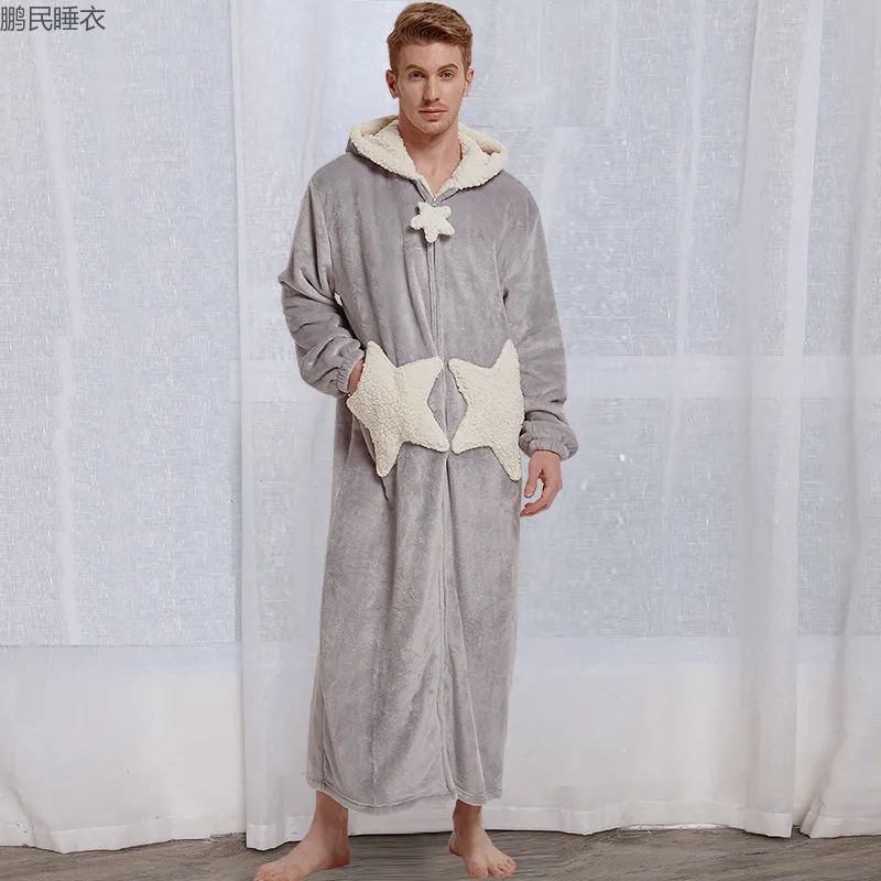 2023 New Bathrobe Thickened Star Couple Bathrobe Winter Thickened Flannel Bathrobe Lengthened Zipper details Picture