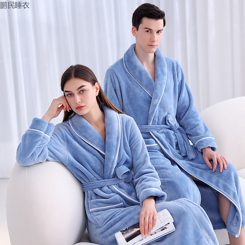 2023 New With Edge Bathrobe Thick Pajamas Couple Winter Thick Flannel Bathrobe Plus Long details Picture