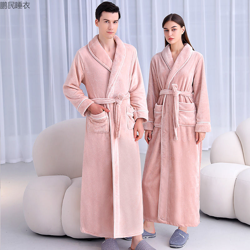 2023 New With Edge Bathrobe Thick Pajamas Couple Winter Thick Flannel Bathrobe Plus Long Specification drawing