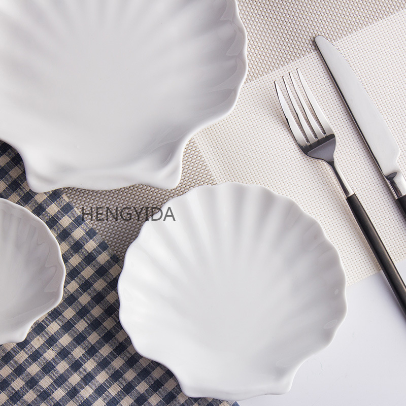 酒店用品陶瓷餐具瓷碗纯白贝壳瓷盘子烤盘碟子小菜碟详情5