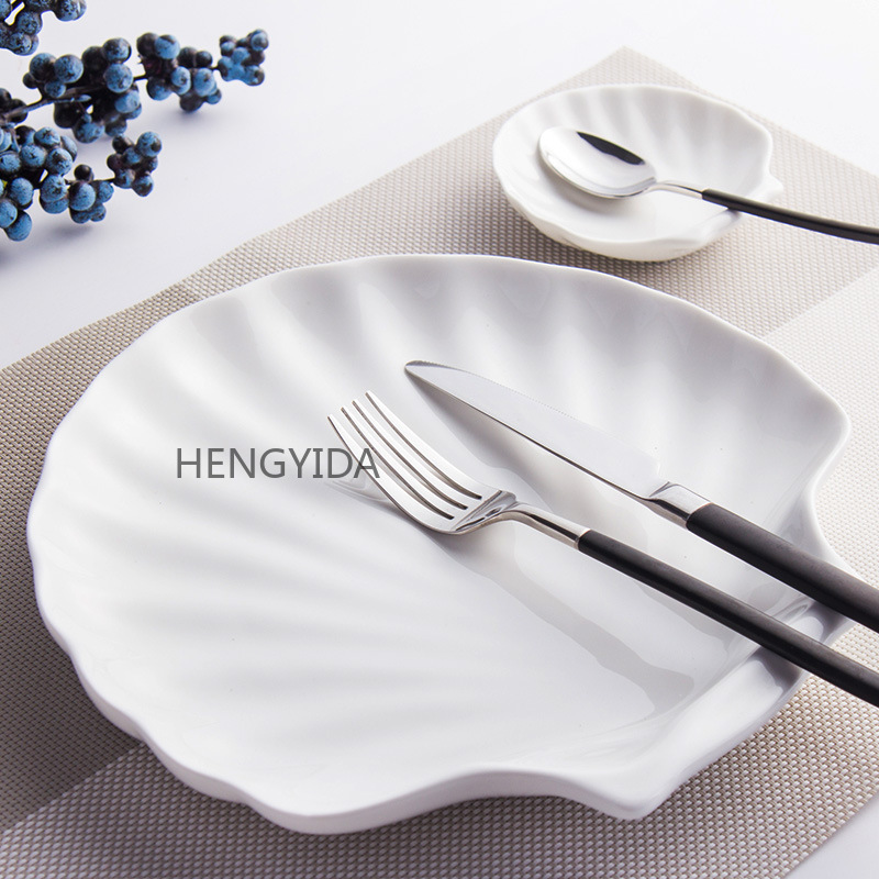 酒店用品陶瓷餐具瓷碗纯白贝壳瓷盘子烤盘碟子小菜碟详情4