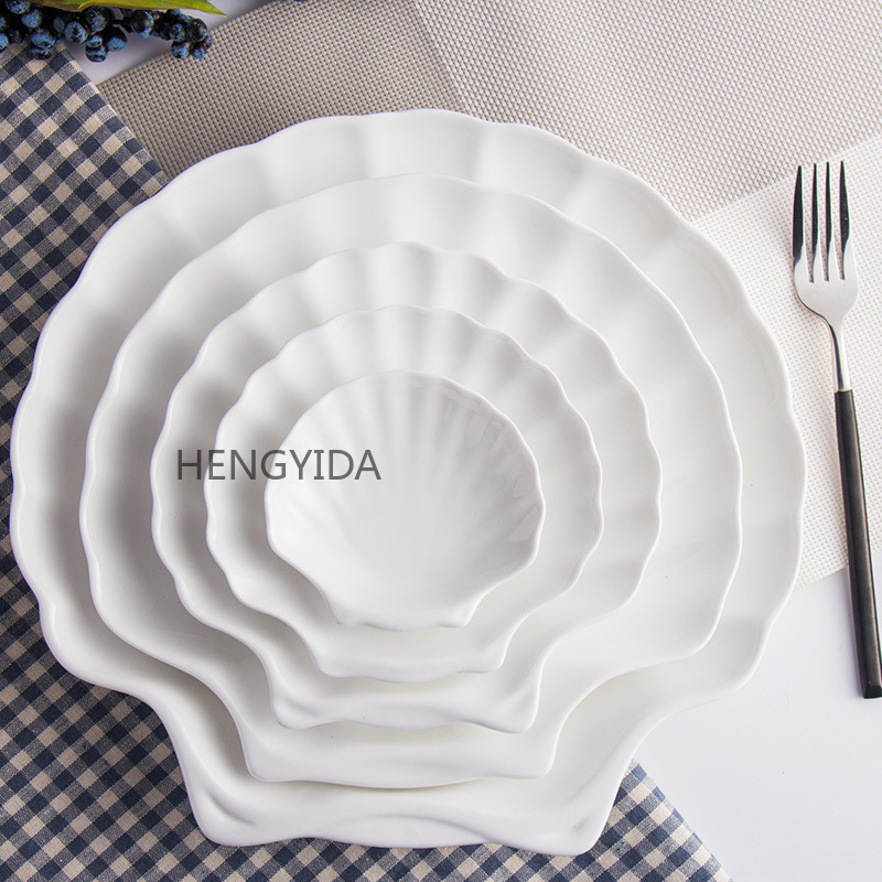 酒店用品陶瓷餐具瓷碗纯白贝壳瓷盘子烤盘碟子小菜碟详情3