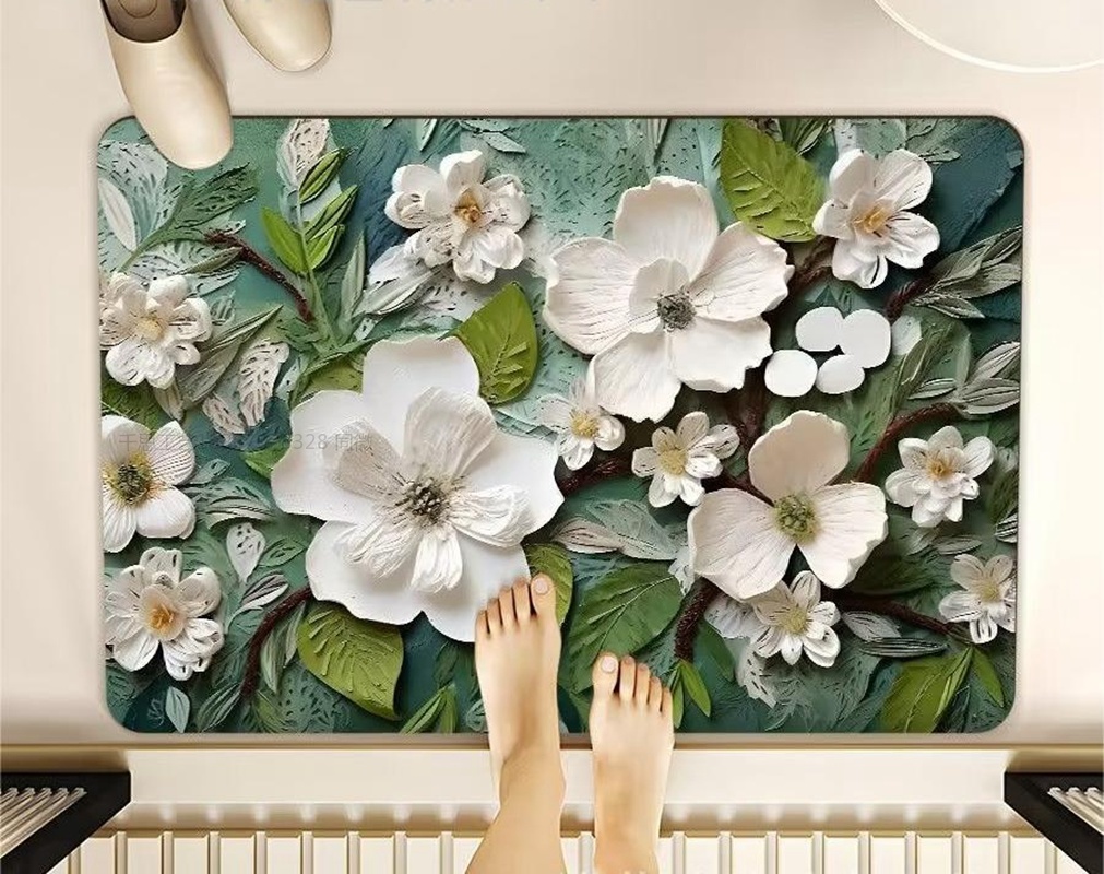 千思美式立体油画风硅藻泥浴室地垫地毯 北欧简约卫生间吸水速干脚垫详情8