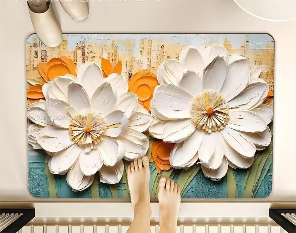 千思美式立体油画风硅藻泥浴室地垫地毯 北欧简约卫生间吸水速干脚垫详情4