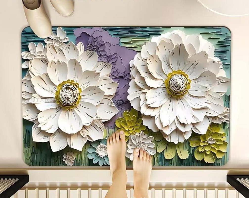 千思美式立体油画风硅藻泥浴室地垫地毯 北欧简约卫生间吸水速干脚垫详情13