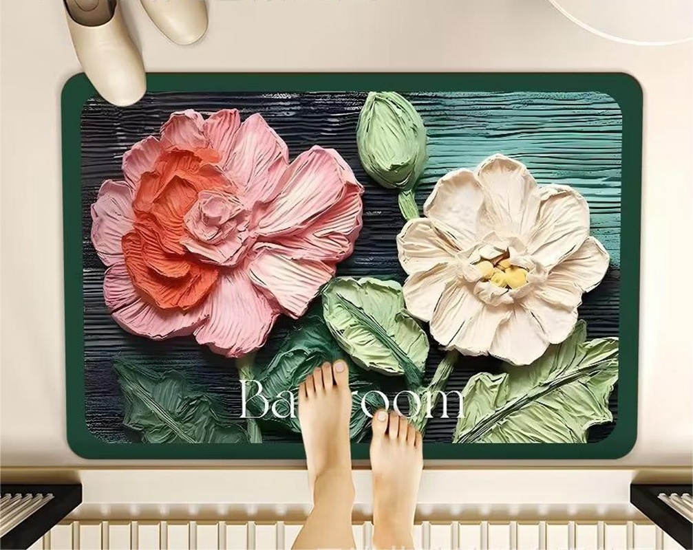 千思美式立体油画风硅藻泥浴室地垫地毯 北欧简约卫生间吸水速干脚垫详情10