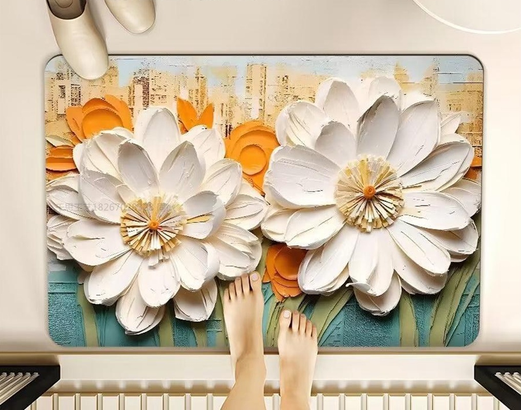 千思美式立体油画风硅藻泥浴室地垫地毯 北欧简约卫生间吸水速干脚垫详情5