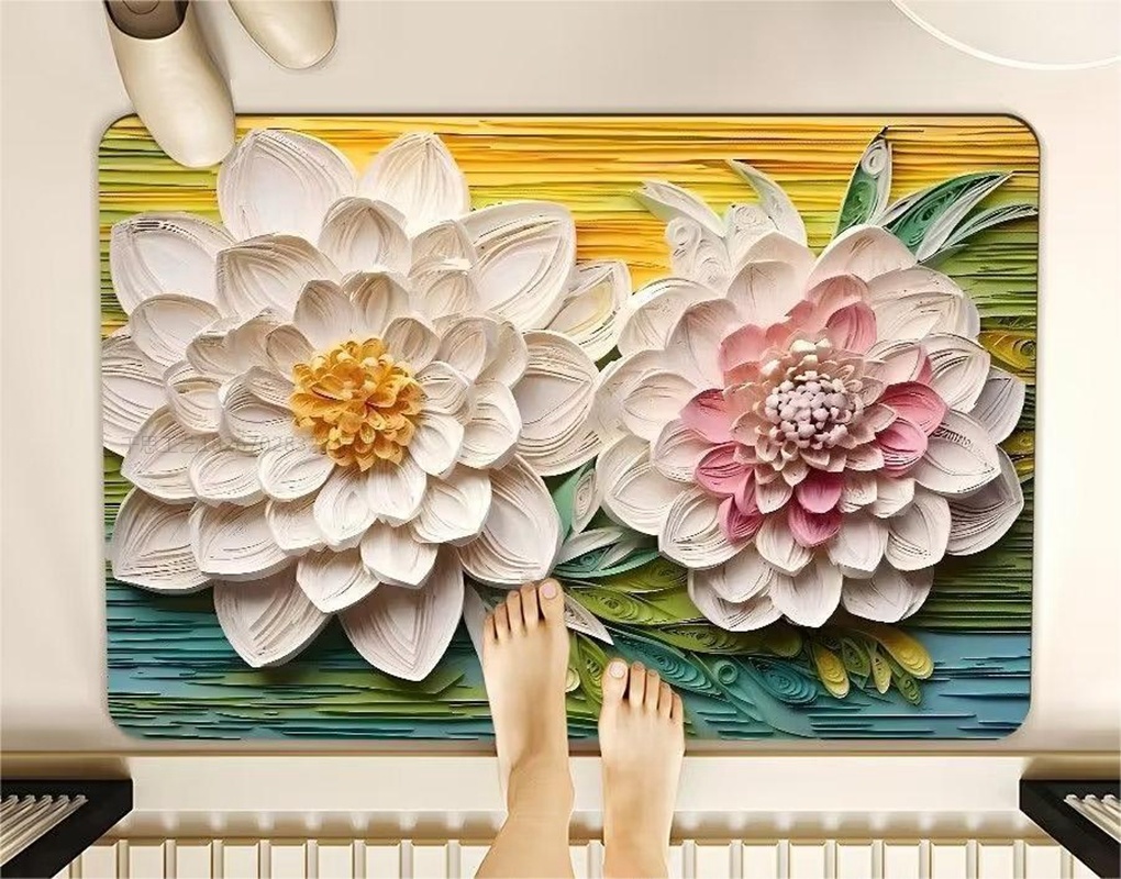 千思美式立体油画风硅藻泥浴室地垫地毯 北欧简约卫生间吸水速干脚垫详情3