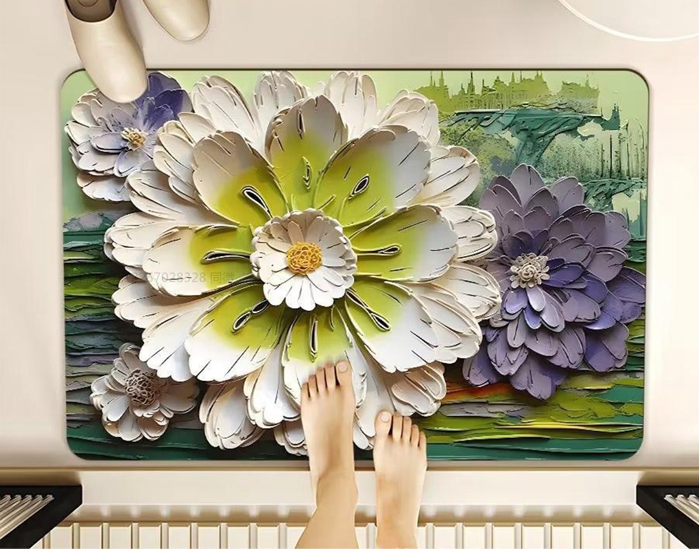 千思美式立体油画风硅藻泥浴室地垫地毯 北欧简约卫生间吸水速干脚垫详情14