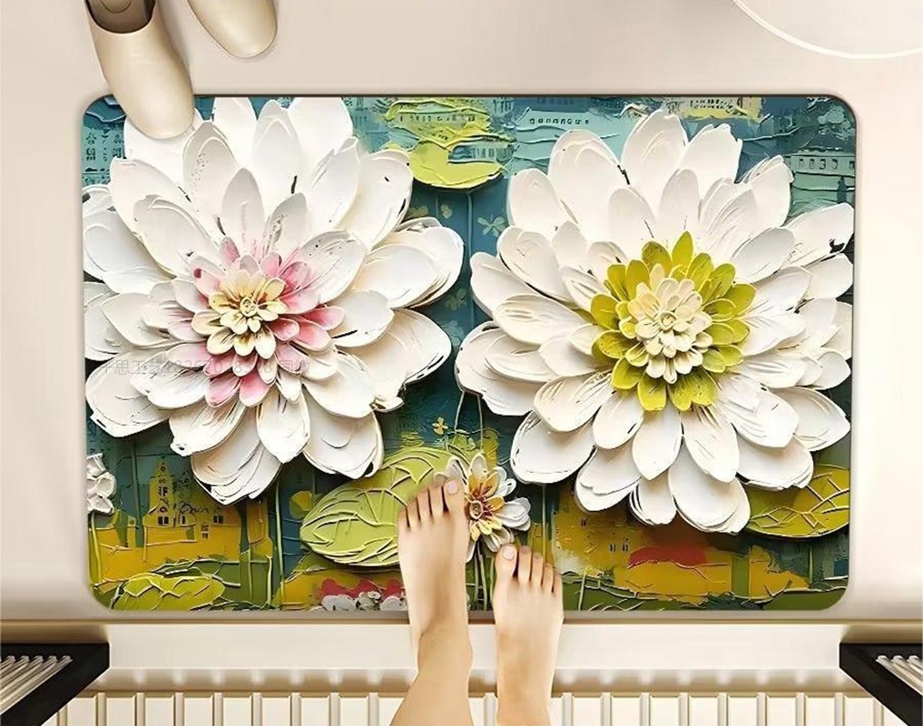 千思美式立体油画风硅藻泥浴室地垫地毯 北欧简约卫生间吸水速干脚垫详情15